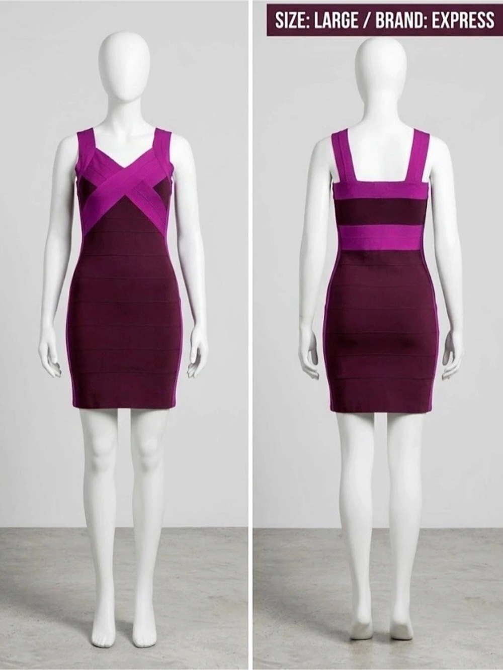 Express Color Block Bodycon Mini Dress in Purple Large